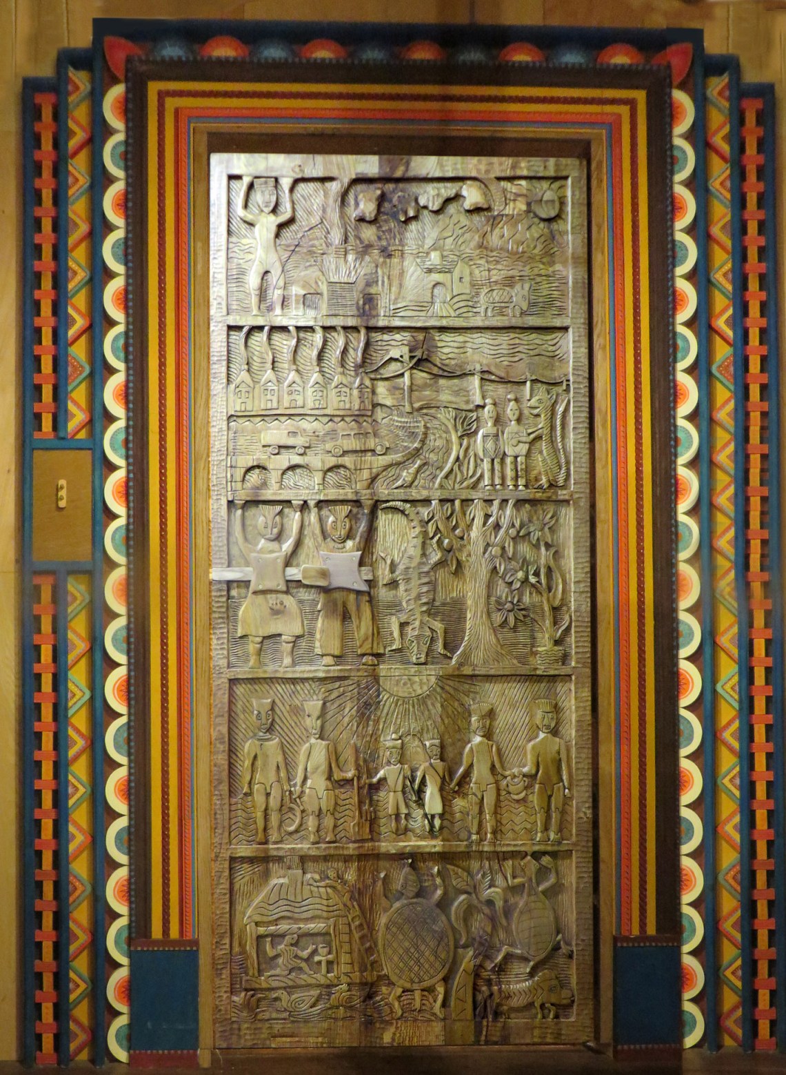 Carved studio door in sweet chestnut